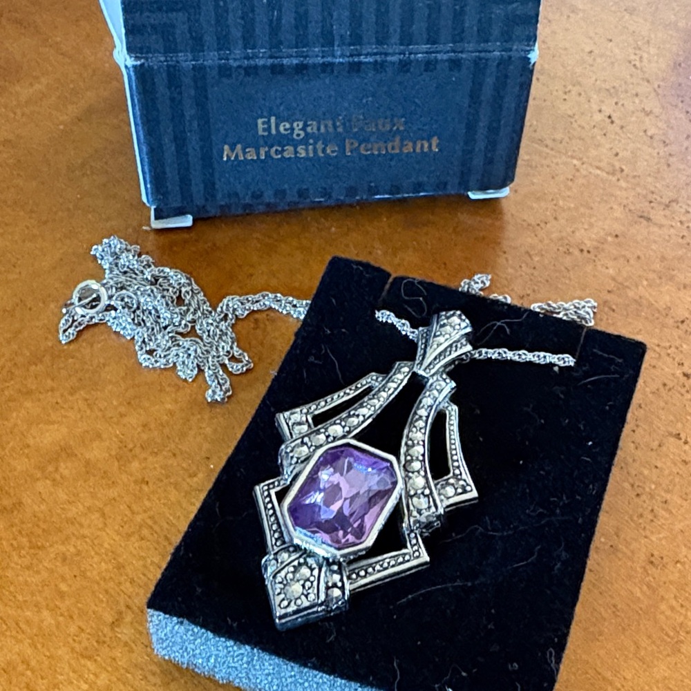 AVON Elegant Faux Marcasite Purple Pendant Necklace